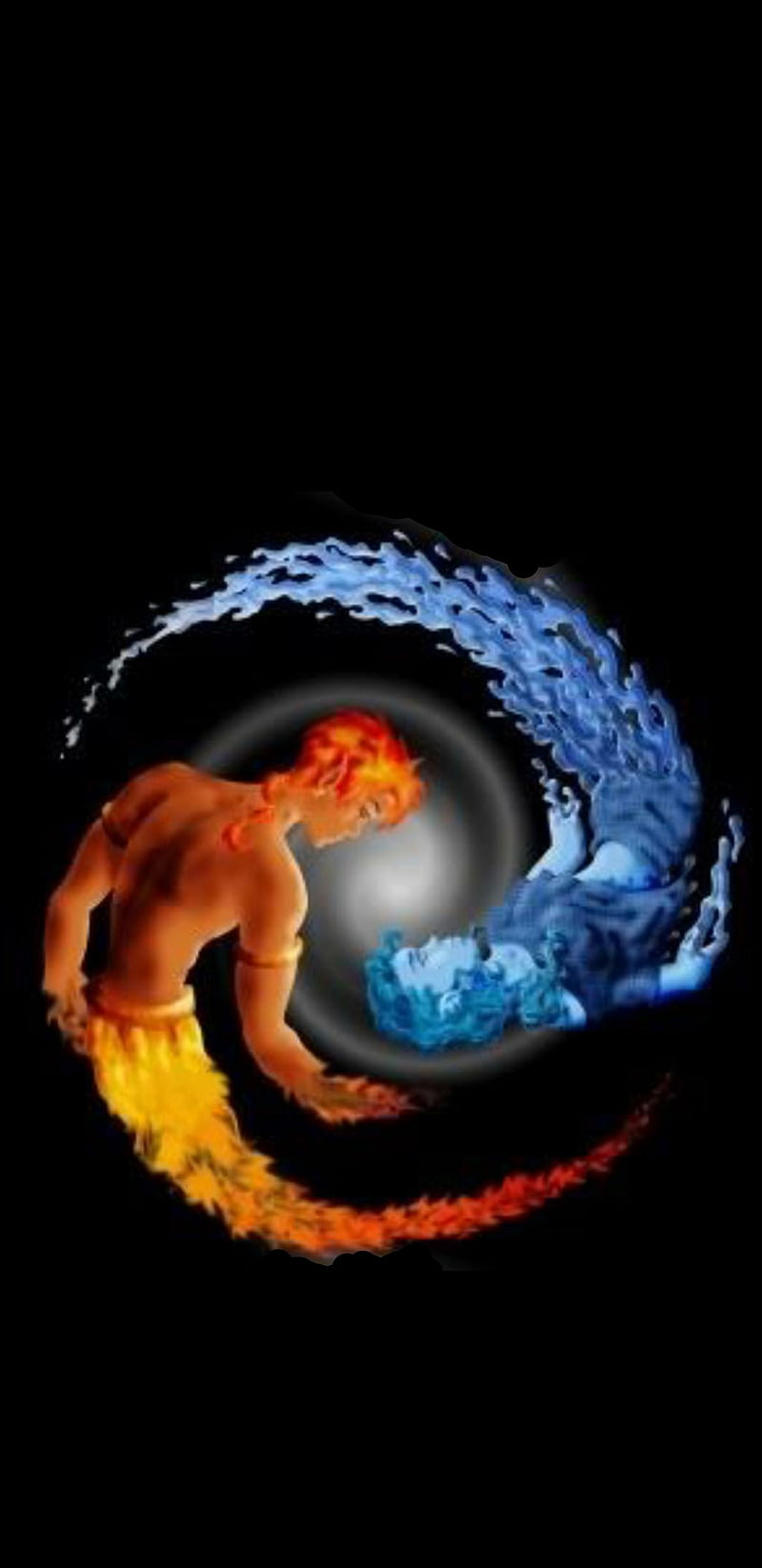 The balance, fire, ice, man, water, woman, yang, yin, HD phone wallpaper