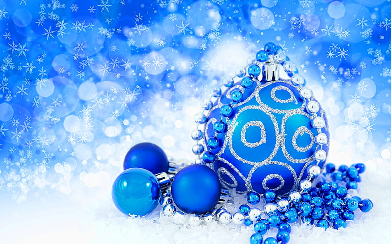 blue christmas balls xmas decorations, New Year, Blue Christmas background, christmas decorations, blue xmas balls, HD wallpaper