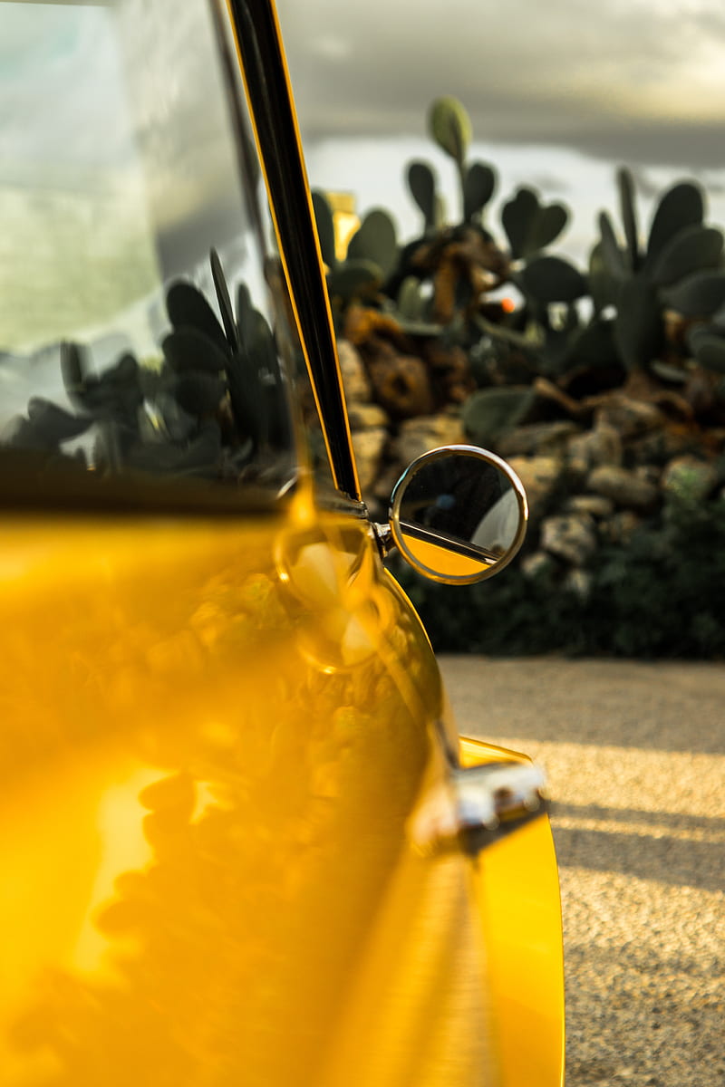 car, mirror, retro, yellow, round, HD phone wallpaper