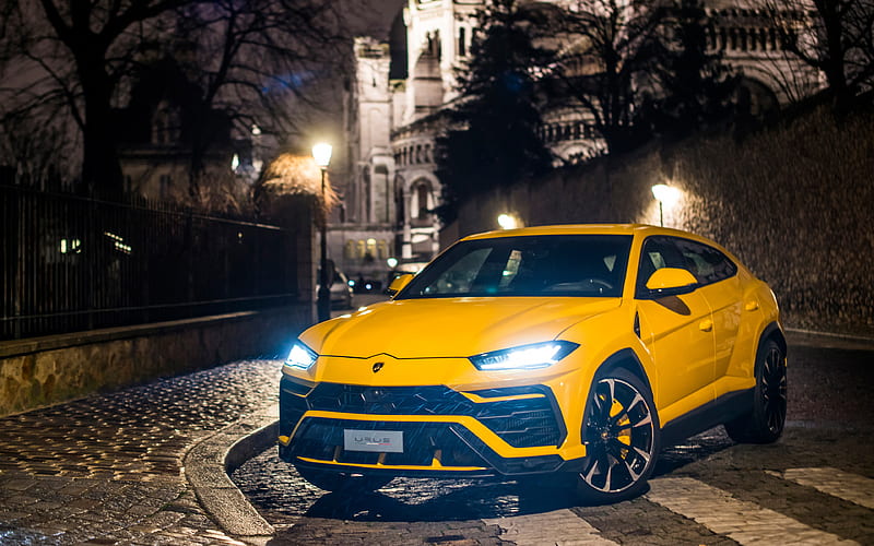 Lamborghini Urus night, 2018 cars, headlights, SUVs, Lamborghini, HD wallpaper