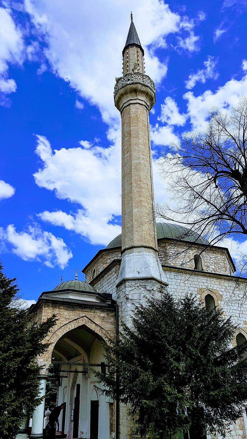 Mosque, blue, clouds, islam, sky, HD phone wallpaper