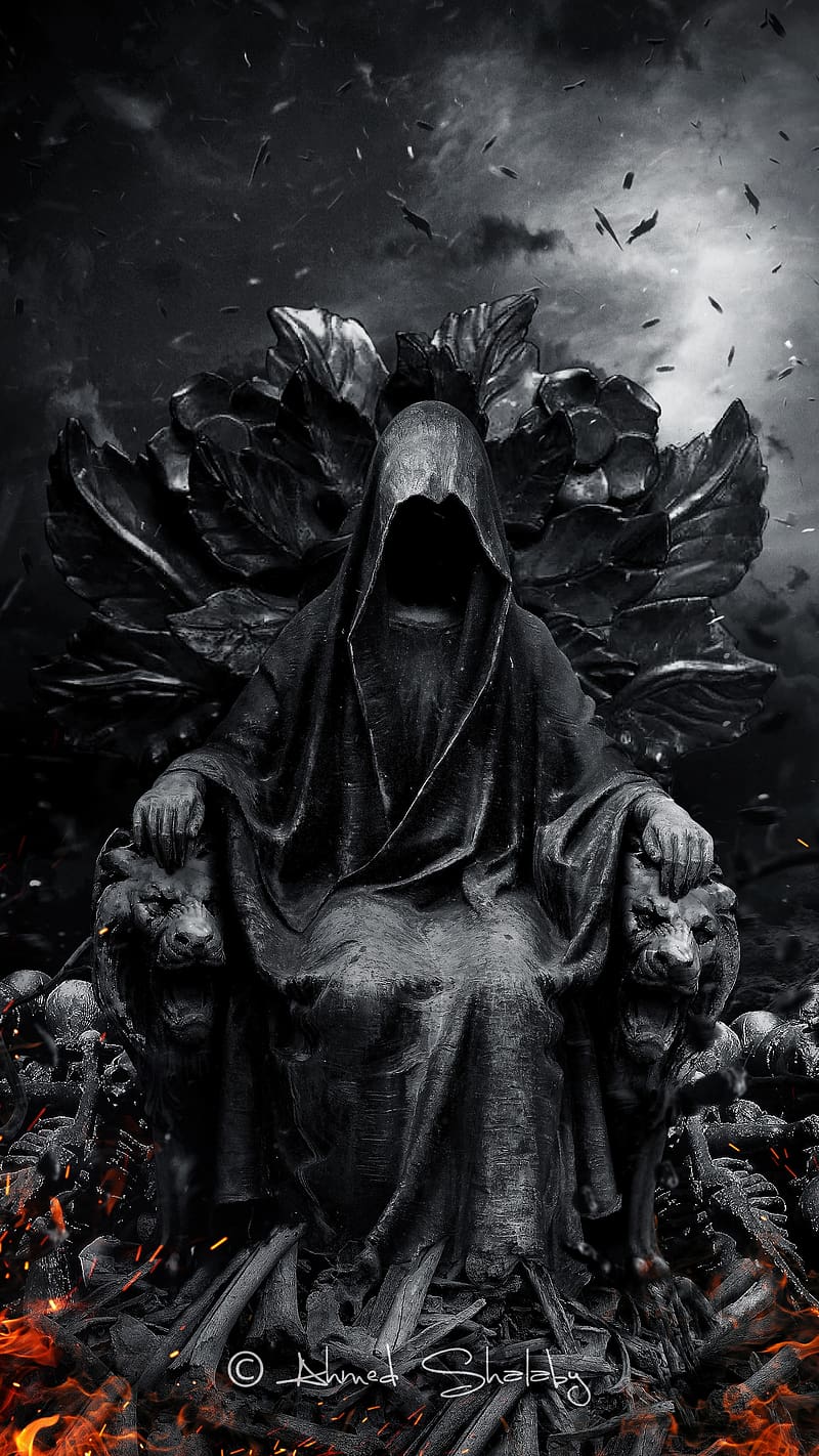 Dark Black Devil Throne, dark black, devil, throne, darkness, fire, HD phone wallpaper