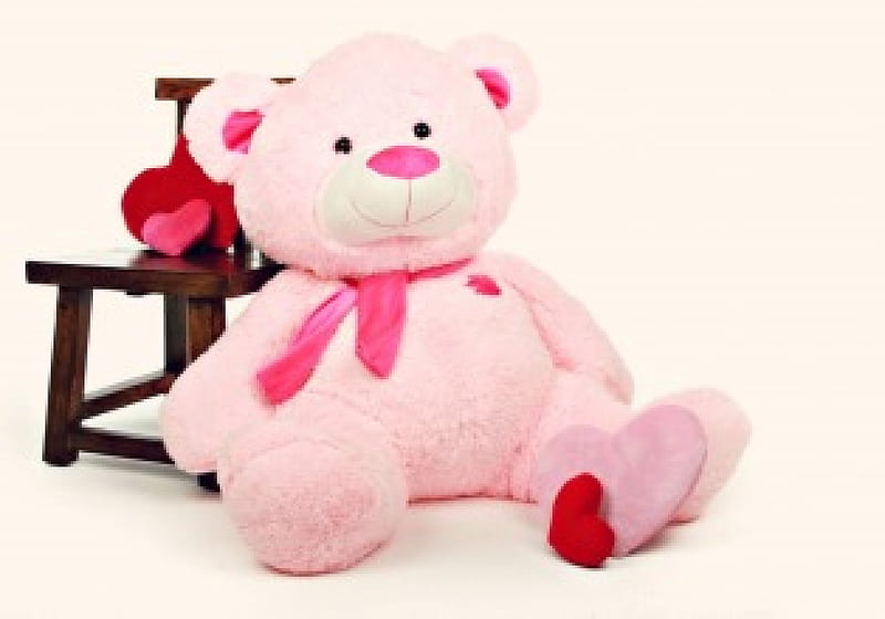 Happy Children's Day!, toy, valentine, mother, heart, day, child, chair, white, teddy bear, pink, HD wallpaper