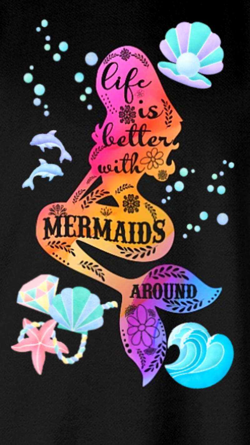 Mermaids, mermaid, rainbow, saying, seashell, HD phone wallpaper