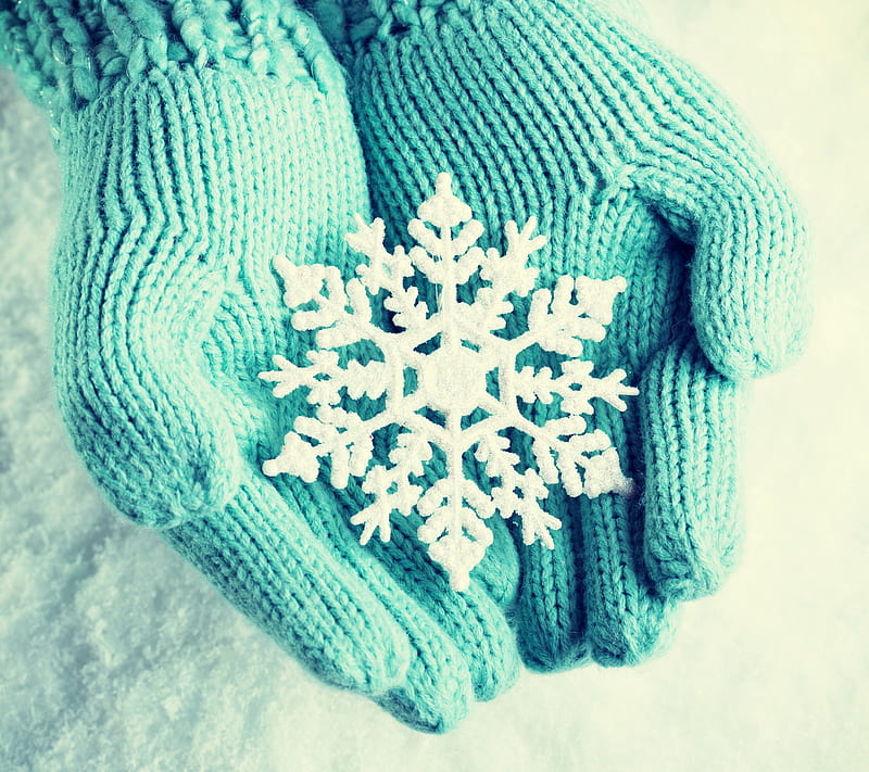 Snowflake, blue snow, flake, gloves, hands, snow flake, winter, HD wallpaper