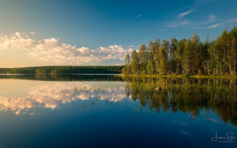 Lake in Finland, calm, reflection, Finland, lake, HD wallpaper
