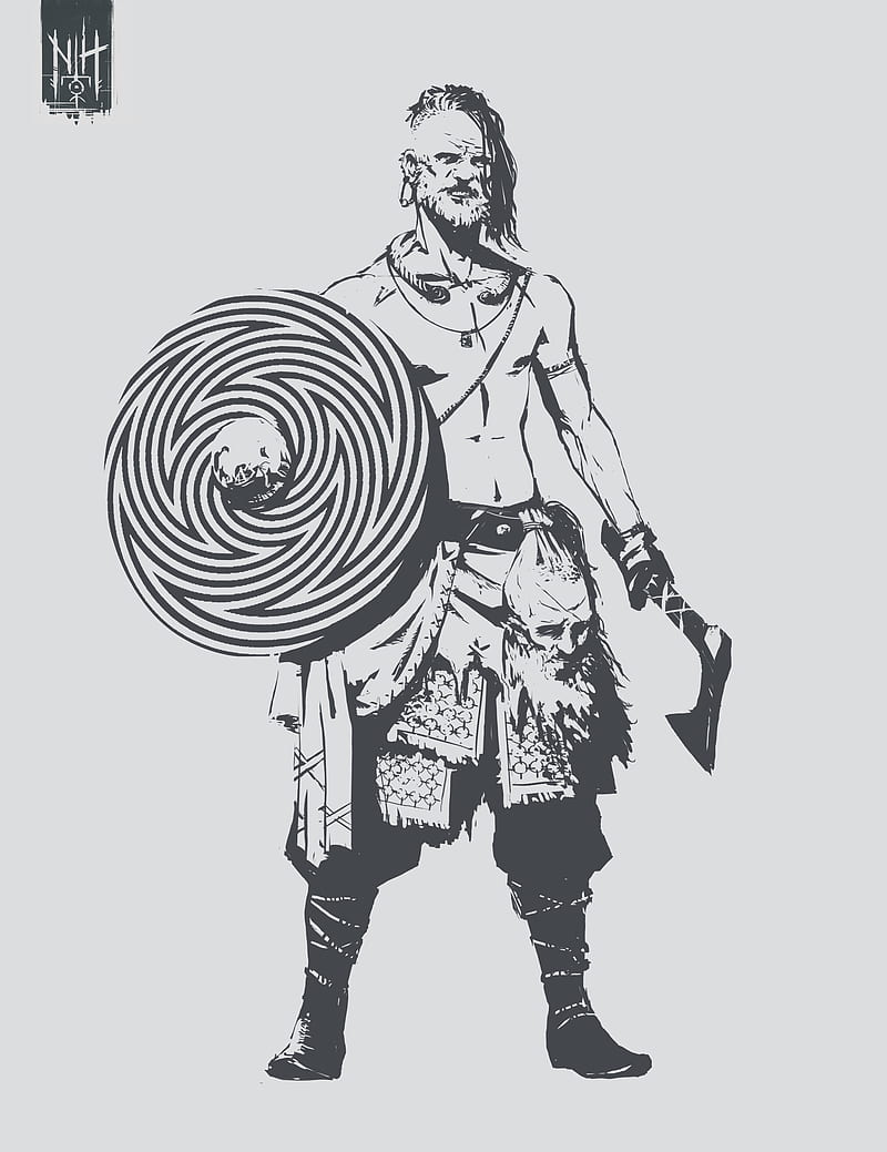 viking, shield, Nordic, Axe, tattoo, Valentin Demchenko, simple background, white background, HD phone wallpaper