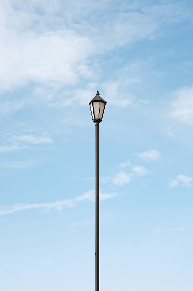 lamppost, pole, clouds, sky, minimalism, HD phone wallpaper