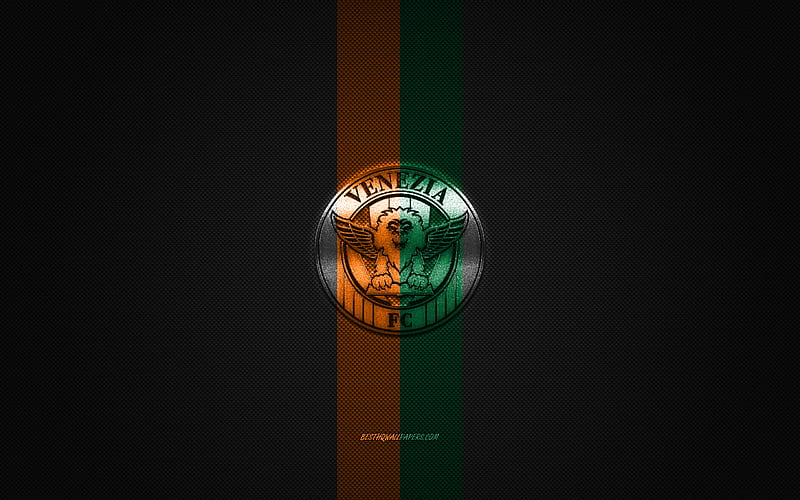 Venezia FC, Italian football club, Serie B, green-orange-black logo, green-orange-black carbon fiber background, football, Venezia, Italy, Venezia FC logo, HD wallpaper
