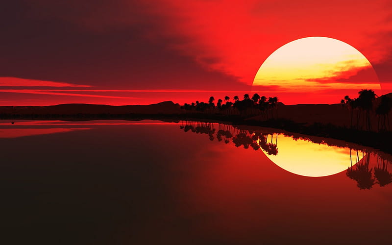 Beautiful sunset, Water, Trees, Red, Sun, HD wallpaper | Peakpx