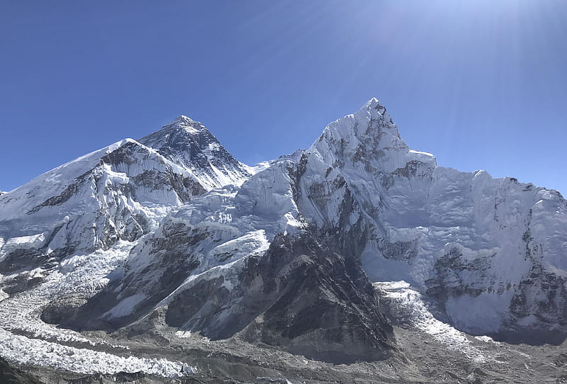 Everest and the Khumbu Glacier from Everest Base Camp, snow, asia, himalaya, Nepal, sky, HD wallpaper