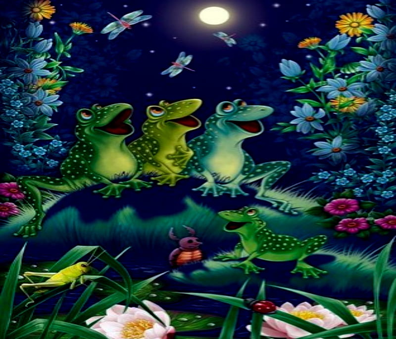 Frogs, Water, Bugs, Green, HD wallpaper