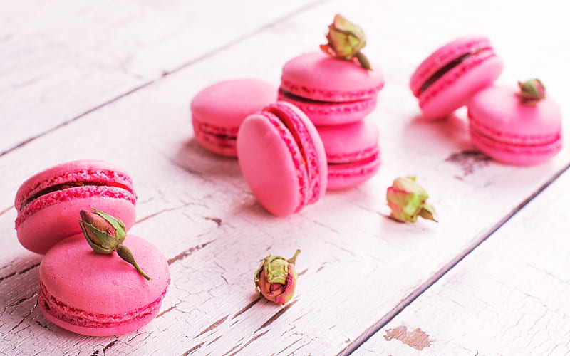 pink macaroon, pastries, cakes, sweets, macaroons, strawberry macaroons, HD wallpaper