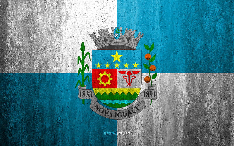 Flag of Nova Iguacu stone background, Brazilian city, grunge flag, Nova Iguacu, Brazil, Nova Iguacu flag, grunge art, stone texture, flags of brazilian cities, HD wallpaper
