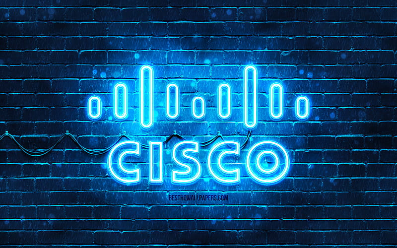 Cisco blue logo, , blue brickwall, Cisco logo, brands, Cisco neon logo, Cisco, HD wallpaper