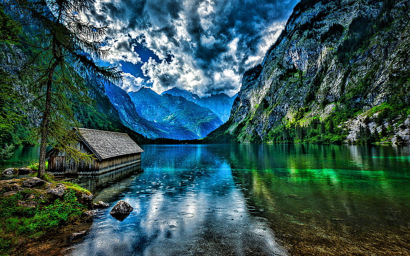 Konigssee, R, lake, summer, Alps, mountains, Berchtesgaden, Germany, Europe, Lake Koenigssee, HD wallpaper