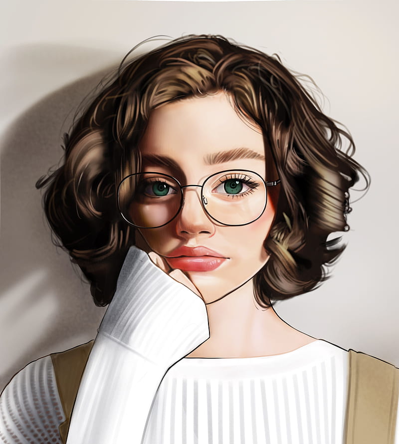 Premium Vector  Surprised cute anime girl wearing glasses icon portrait  contour vector illustration
