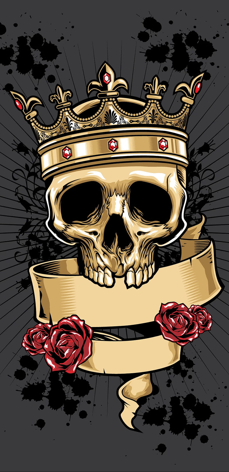 GoldKingSkull, skull, gold, golden, rose, crown, skulls, HD phone wallpaper