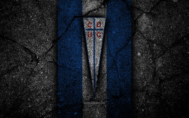 Universidad Catolica FC, emblem, Chilean Primera Division, soccer, black stone, football club, Chile, Universidad Catolica, logo, asphalt texture, FC Universidad Catolica, HD wallpaper