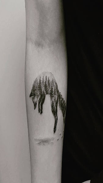 Forest Fox Tattoo, black, dark, idea, spirit, HD phone wallpaper