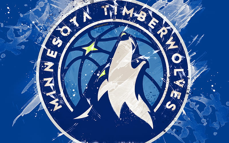 Minnesota Timberwolves grunge art, logo, american basketball club, blue grunge background, paint splashes, NBA, emblem, Minneapolis, Minnesota, USA, basketball, Western Conference, National Basketball Association, HD wallpaper