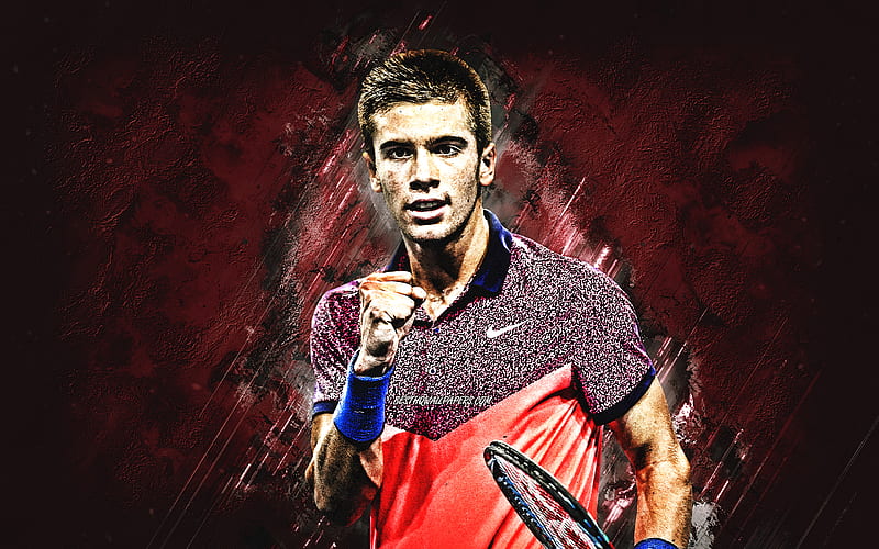 Borna Coric, ATP, Tennis, Croatian tennis player, portrait, burgundy stone background, HD wallpaper