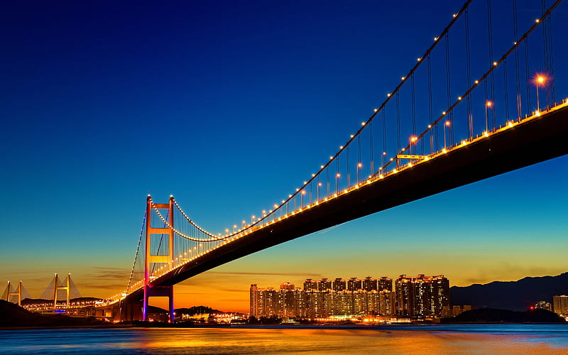 Golden Gate Bridge, illuminations, nightscape, San Francisco, California, USA, America, HD wallpaper