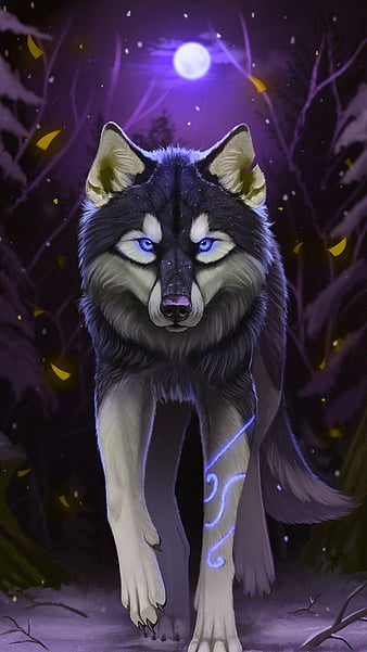 Wolf, fantasy, moon, night, drawings, animal, HD phone wallpaper | Peakpx