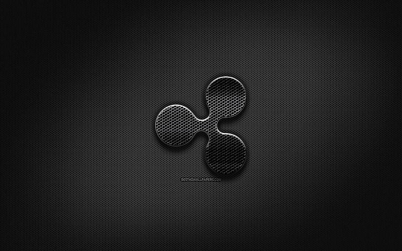 Ripple black logo, cryptocurrency, grid metal background, Ripple, artwork, creative, cryptocurrency signs, Ripple logo, HD wallpaper