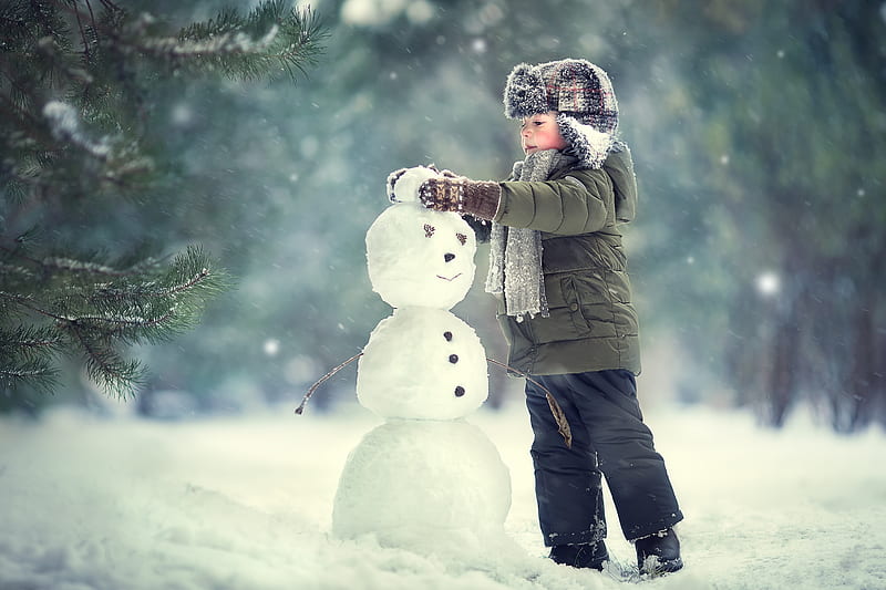graphy, Child, Boy, Depth Of Field, Hat, Little Boy, Snowman, Winter, HD wallpaper