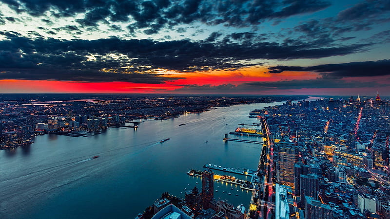 panorama, usa, glow, city, new york, sky, HD wallpaper