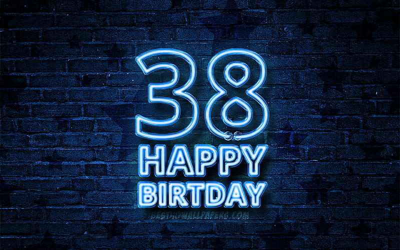 Happy 38 Years Birtay blue neon text, 38th Birtay Party, blue brickwall, Happy 38th birtay, Birtay concept, Birtay Party, 38th Birtay, HD wallpaper