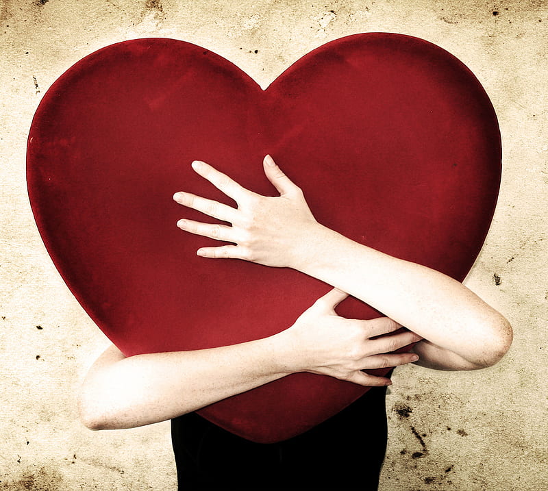 Take care f my heart, hug, love, lovely, red, true, HD wallpaper