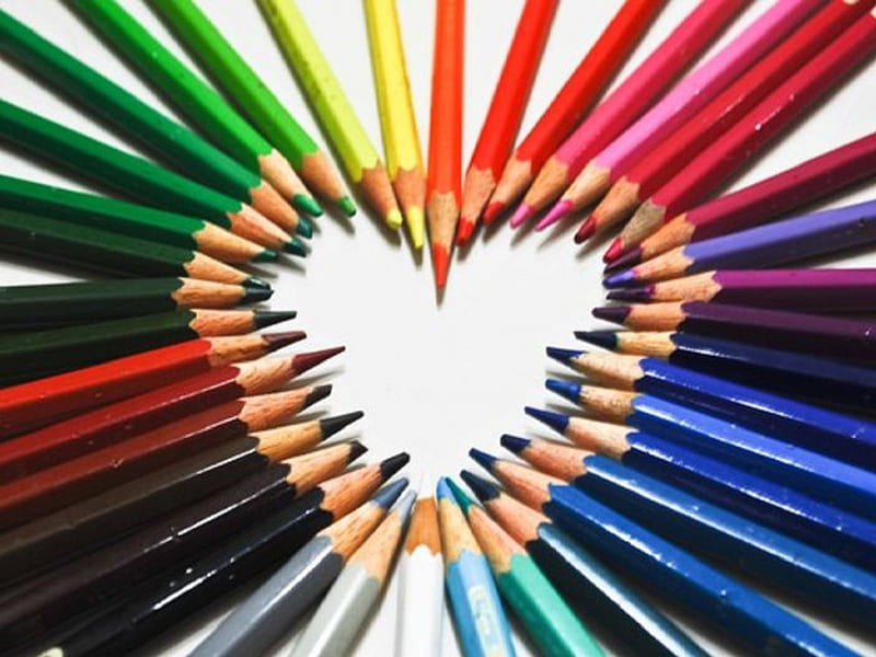 Colours, Heart, Pencils, Colourful, HD wallpaper