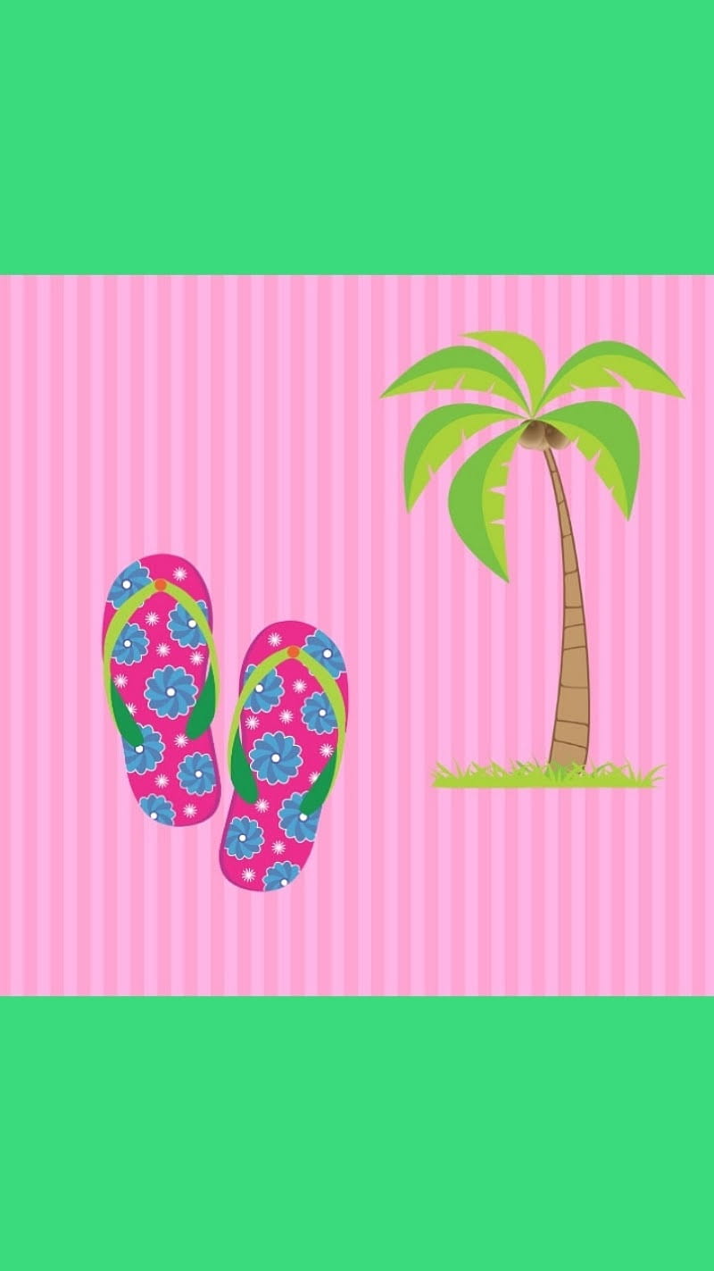 Flip flops, green, palm tree, pink, tropical, HD phone wallpaper