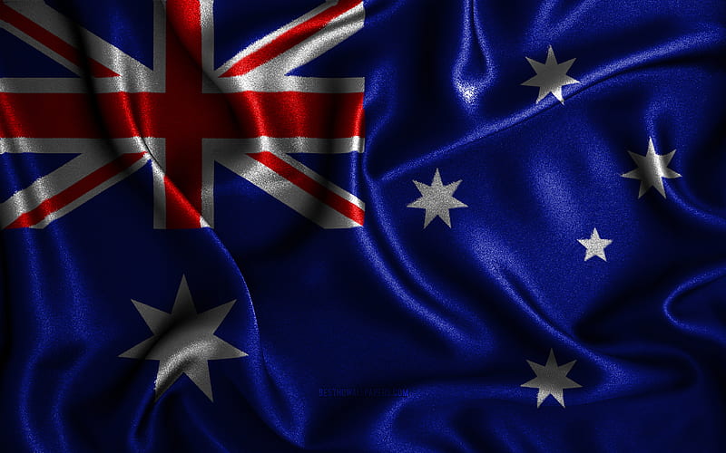 Australian flag silk wavy flags, Oceanian countries, national symbols, Flag of Australia, fabric flags, Australia flag, 3D art, Australia, Oceania, Australia 3D flag, HD wallpaper