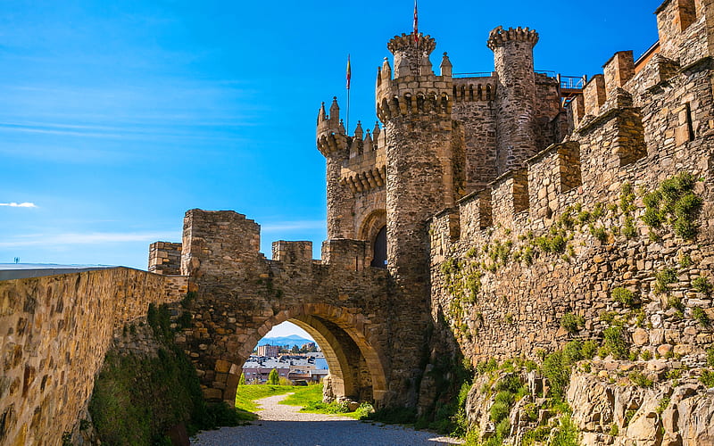 Knights Templar Castle, summer, spanish landmarks, Ponferrada, Spain, HD wallpaper