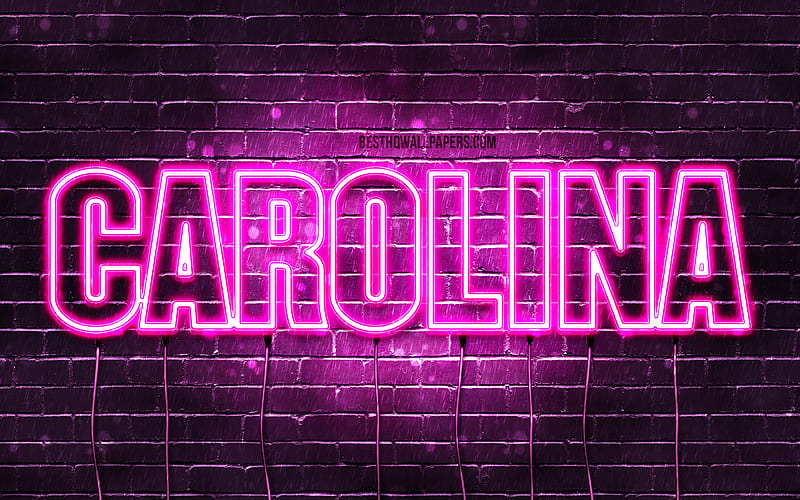Carolina with names, female names, Carolina name, purple neon lights, Happy Birtay Carolina, popular portuguese female names, with Carolina name, HD wallpaper