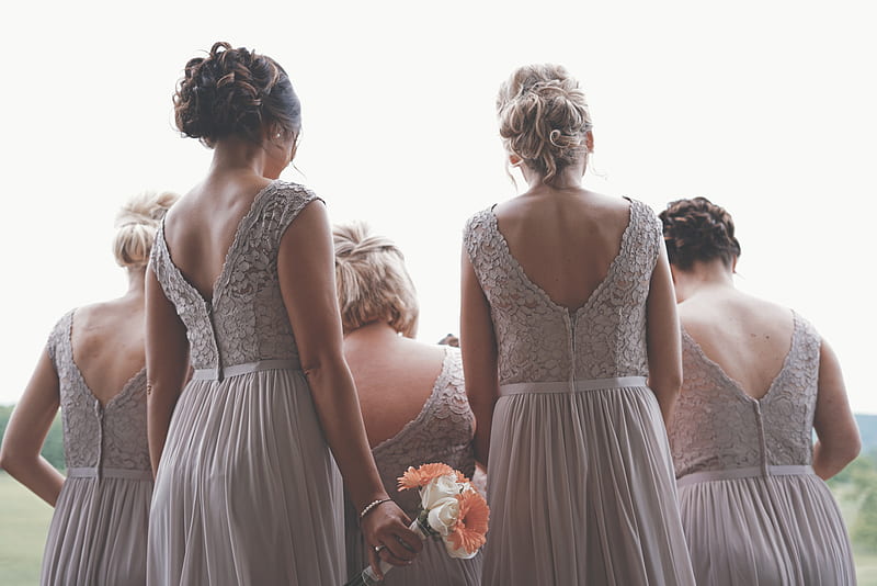 bridesmaids wearing gray gowns, HD wallpaper