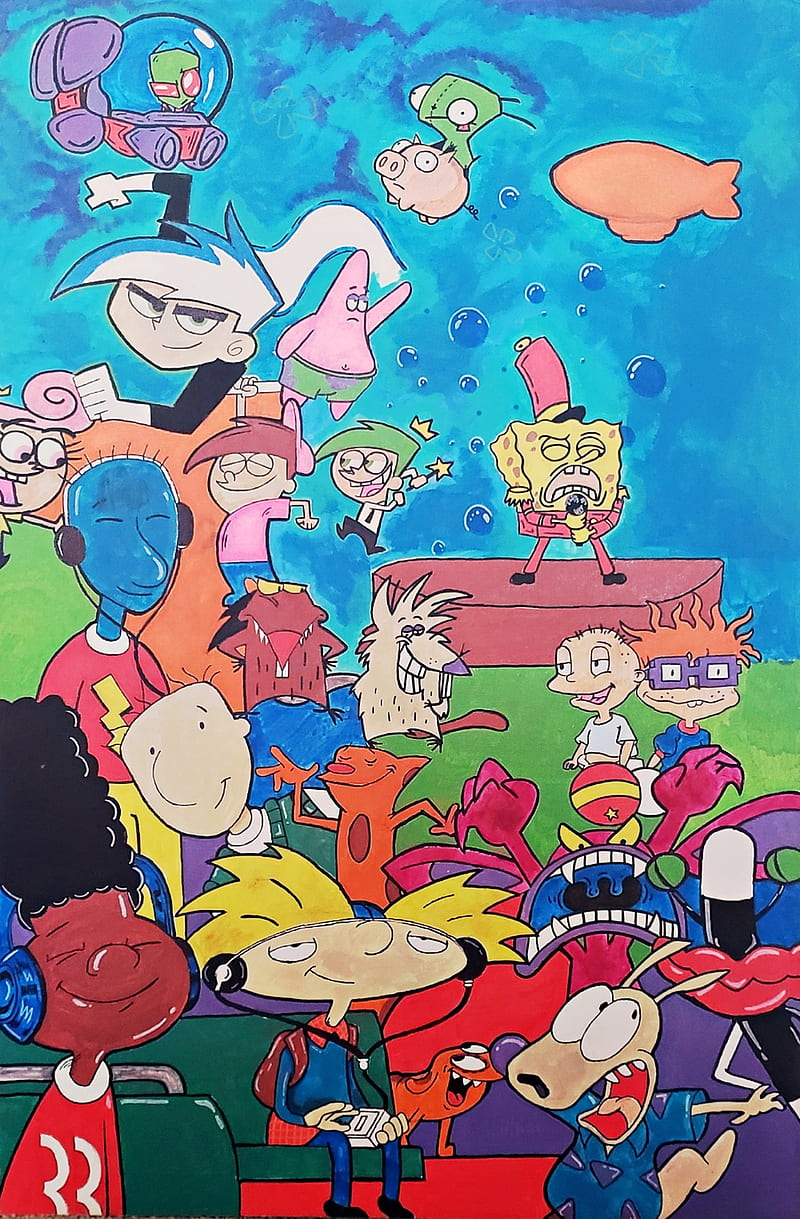 Nickelodeon 90, art, cartoon, classic, graffiti, old, painting, theme, HD phone wallpaper
