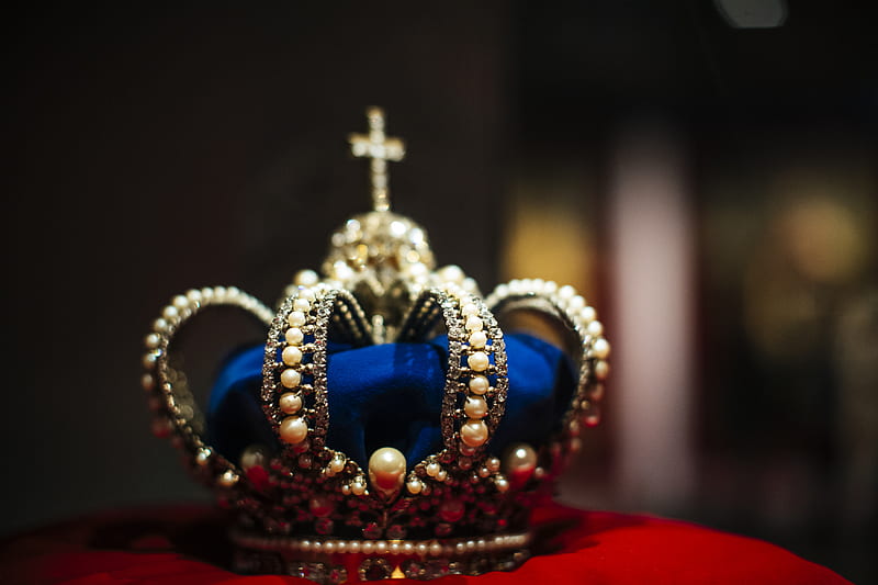gold and blue crown, HD wallpaper