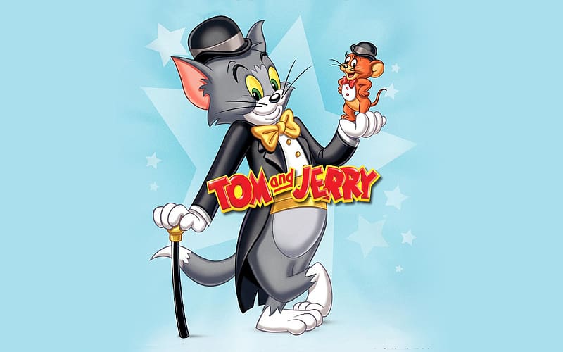 Tom and Jerry, mouse, pisici, movie, cat, magician, hat, childhood, animation, fantasy, HD wallpaper
