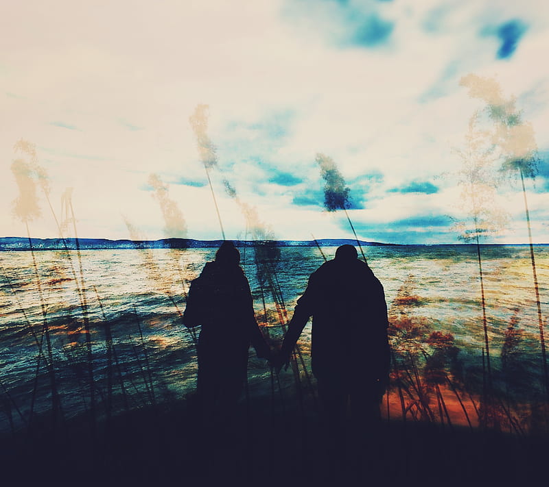 Psychedelic couple, dream, dreamy, love, nature, waterfront, HD wallpaper