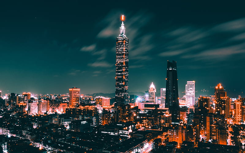 Taipei 101, skyscrapers, nightscapes, modern buildings, Taiwan, China, Asia, HD wallpaper