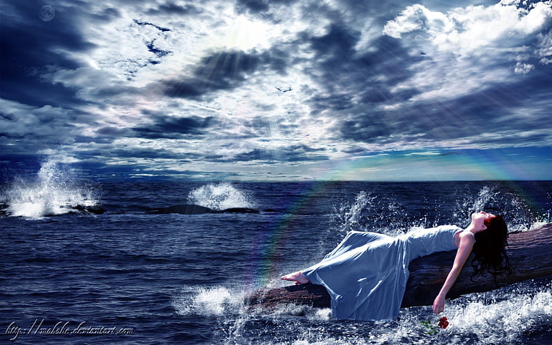 Un dia el Mar, fantasy, water, cloud, lady, sea, HD wallpaper | Peakpx