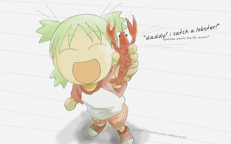 happy girl, red, female, lobster, cute, green, anime, drawing, girls, paper, HD wallpaper