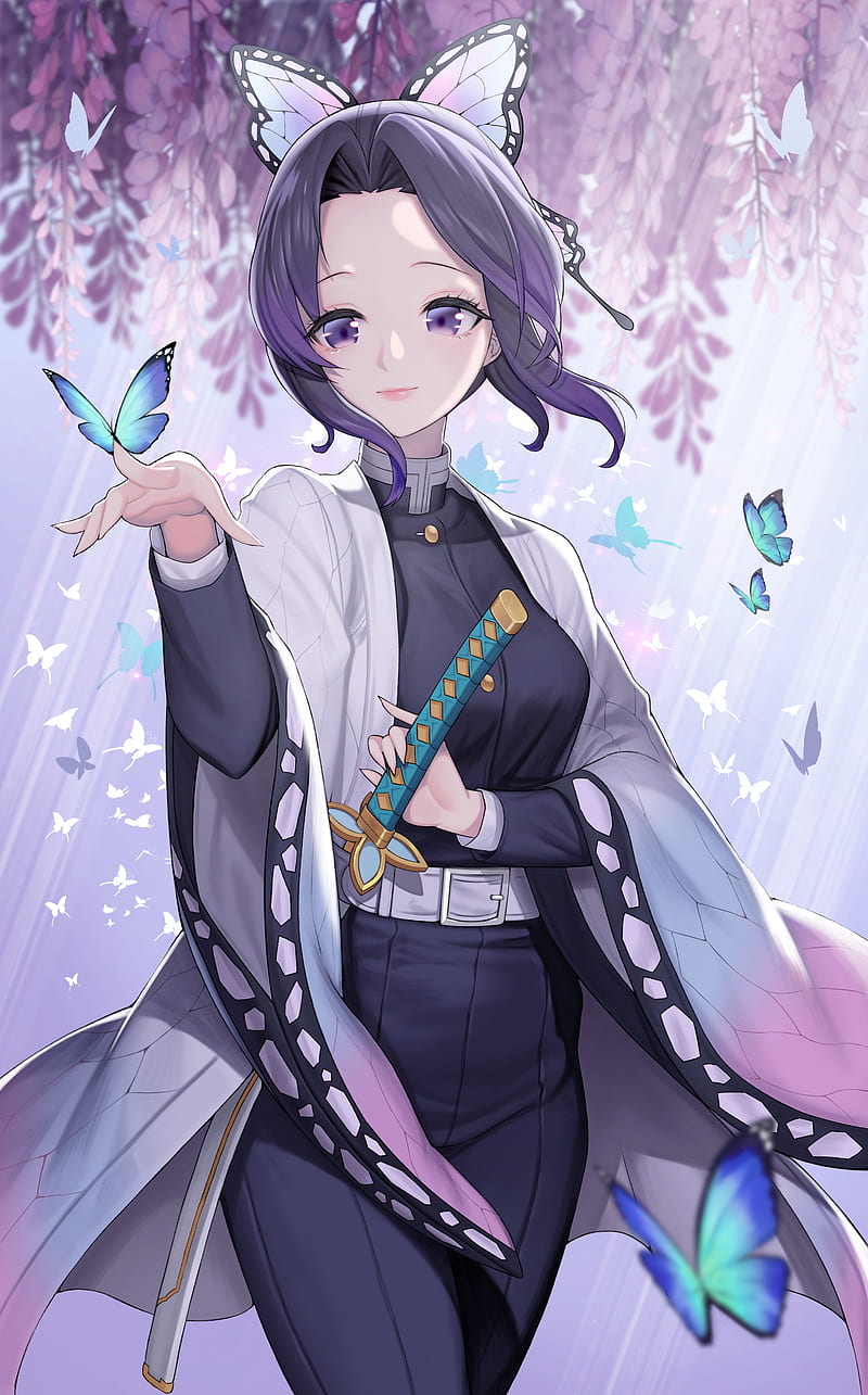 Butterflies, Kimetsu No Yaiba, Demon Slayer, Kochou Shinobu, Moonlight