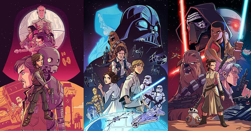 Star Wars, Sci Fi, Darth Vader, Stormtrooper, R2 D2, Chewbacca, C 3Po, Han Solo, Millennium Falcon, Finn (Star Wars), Rey (Star Wars), Bb 8, Kylo Ren, HD wallpaper