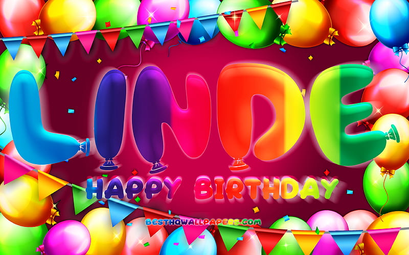 Happy Birtay Linde colorful balloon frame, Linde name, purple background, Linde Happy Birtay, Linde Birtay, popular dutch female names, Birtay concept, Linde, HD wallpaper