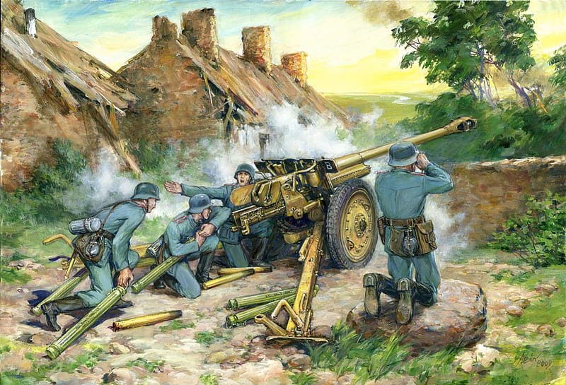 GERMAN SOLDIERS WITH PAK40, pak40, german, france, ww2, pak, HD wallpaper